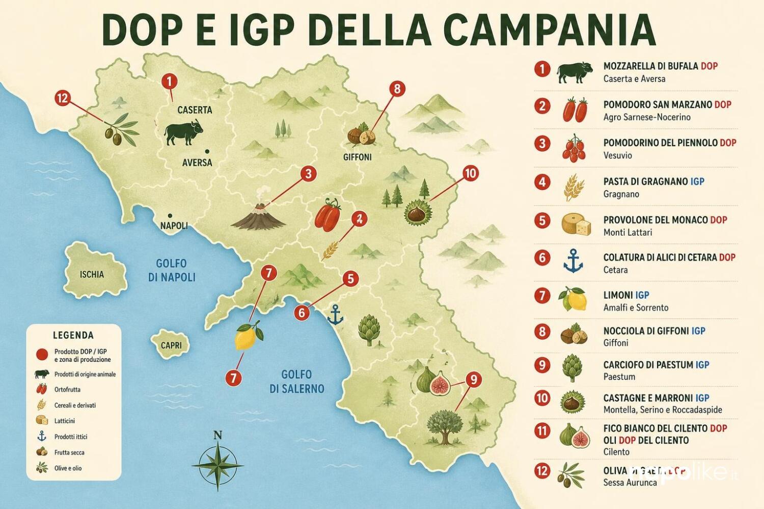Mappa delle zone dei prodotti DOP e IGP della Campania
