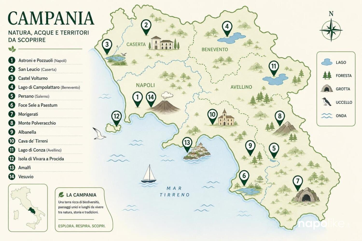 Mappa delle oasi e riserve naturalistiche della Campania