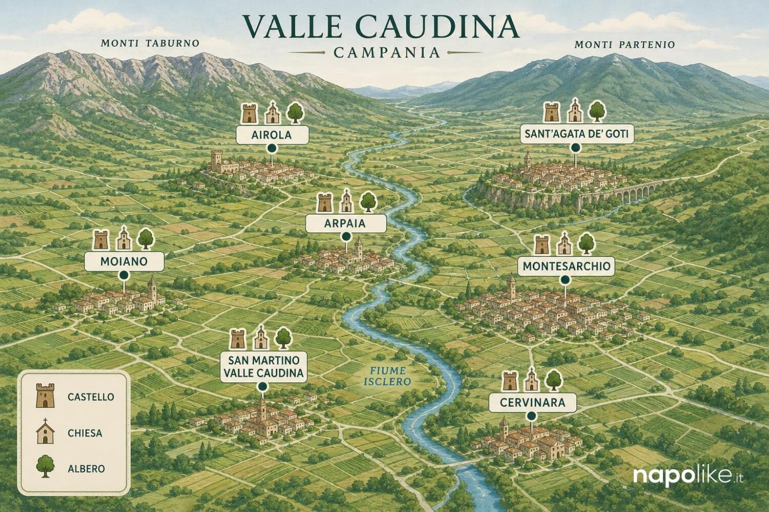 Mappa della Valle Caudina con i borghi principali