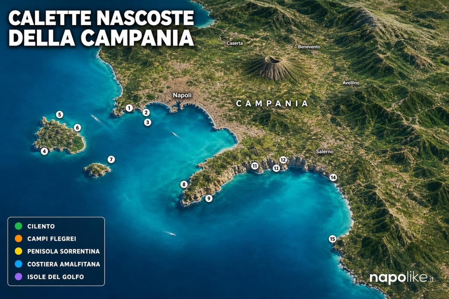 Mappa delle calette e spiagge nascoste della Campania