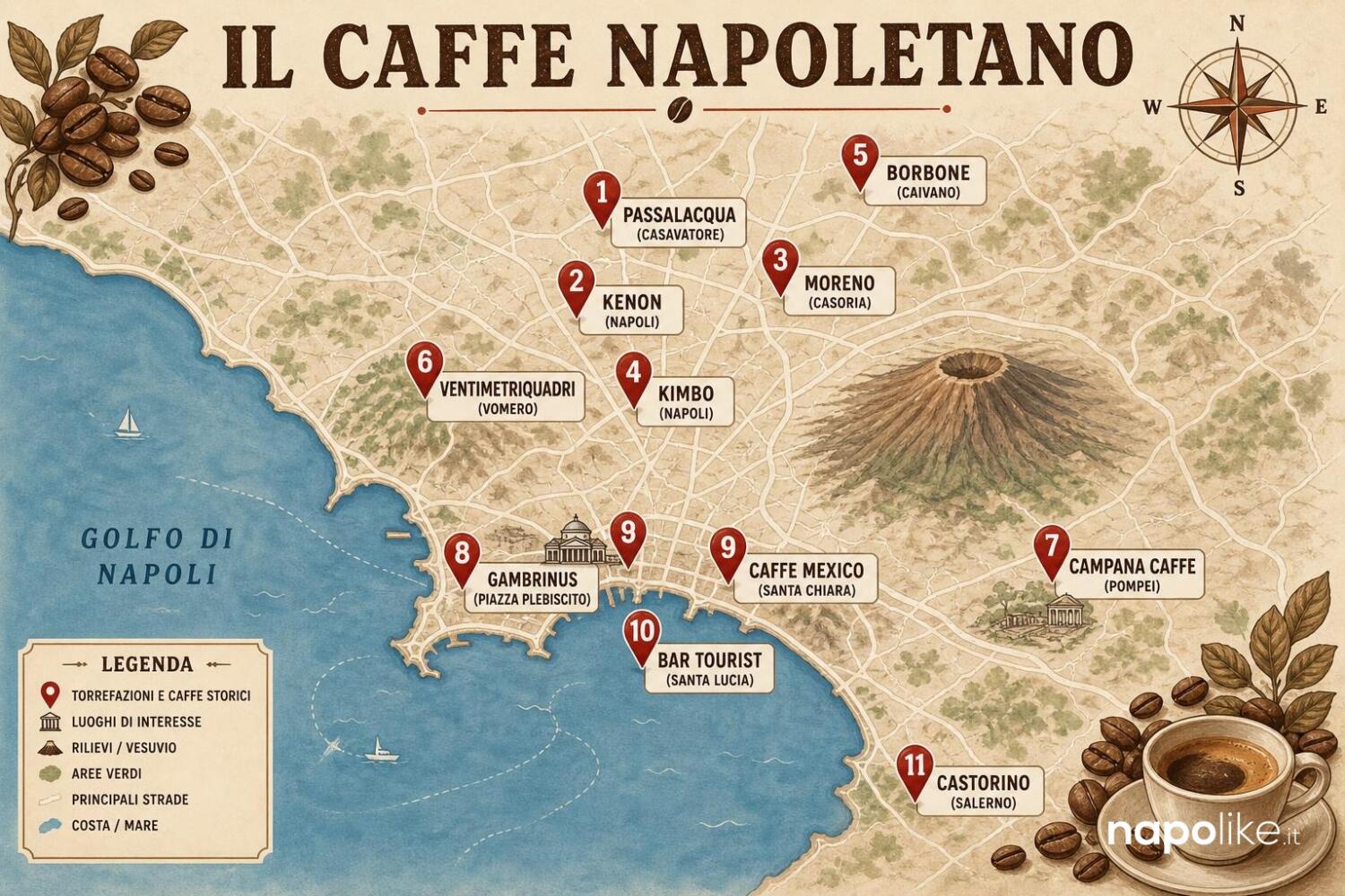 Mappa dei luoghi del caffè napoletano