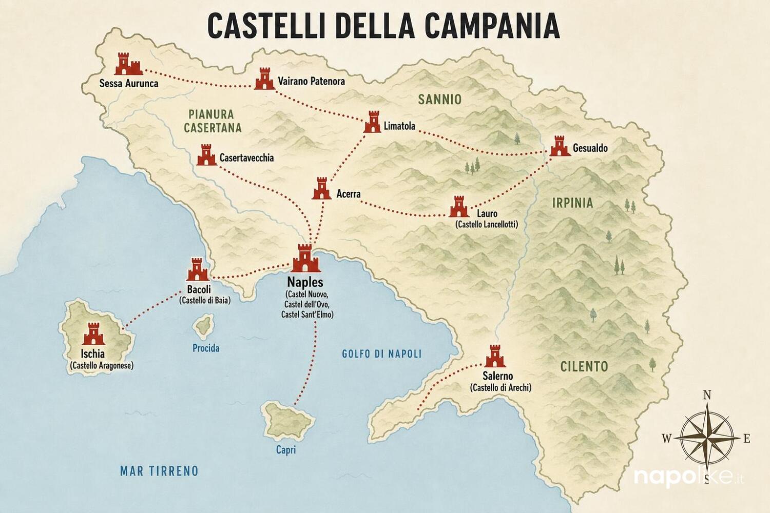 Infografica mappa dei castelli della Campania