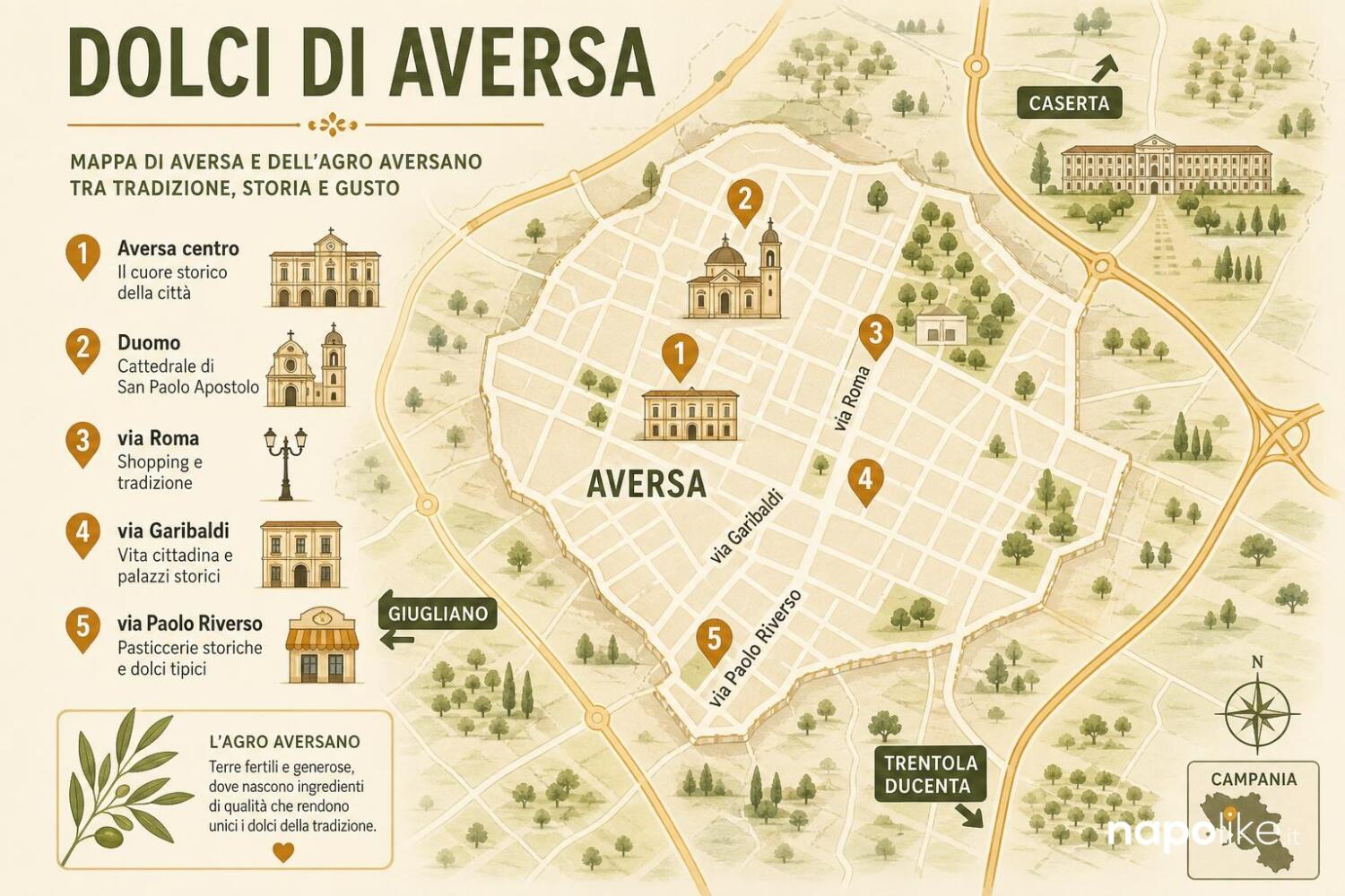 Mappa dei dolci di Aversa: pasticcerie e luoghi citati