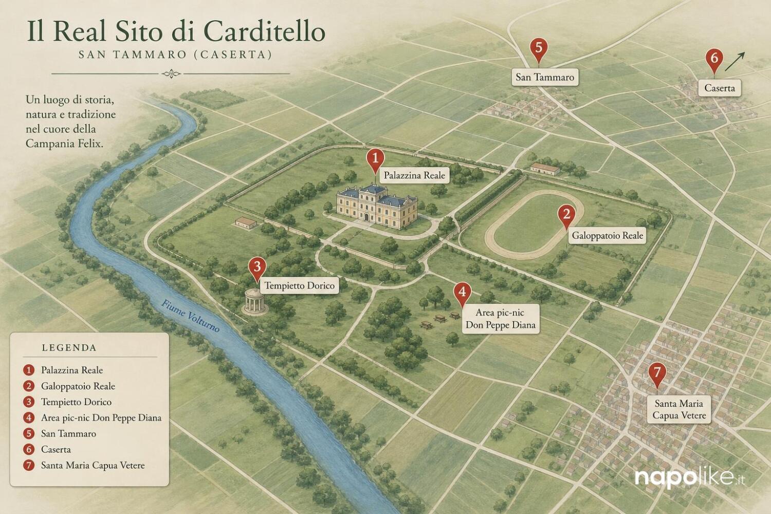 Mappa dei luoghi della Reggia di Carditello
