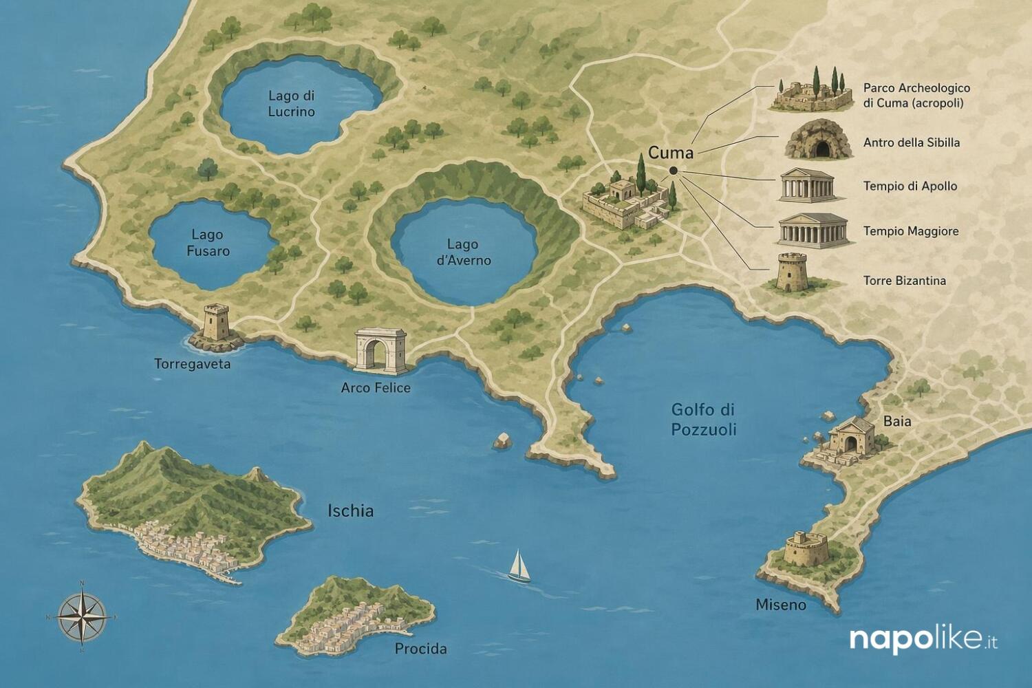 Mappa infografica di Cuma e dei Campi Flegrei