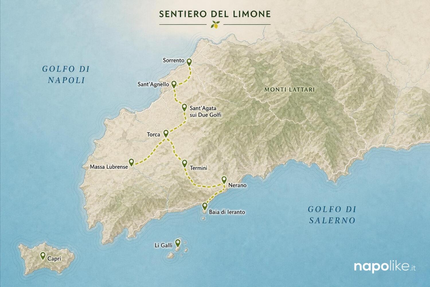 Infografica del Sentiero del Limone tra i limoneti della penisola sorrentina