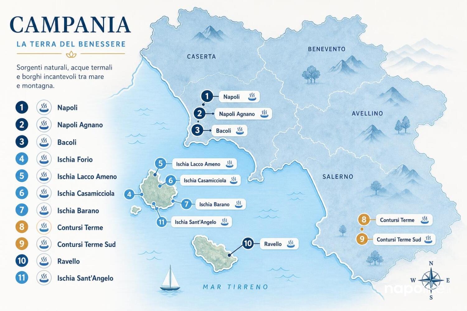 Mappa dei centri benessere e delle terme della Campania