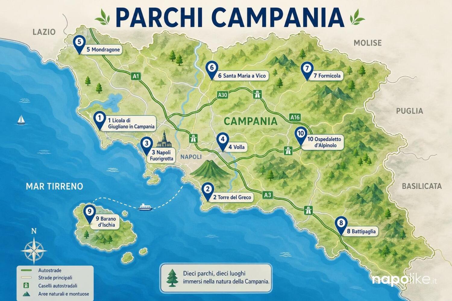 Mappa dei parchi divertimento e acquatici della Campania