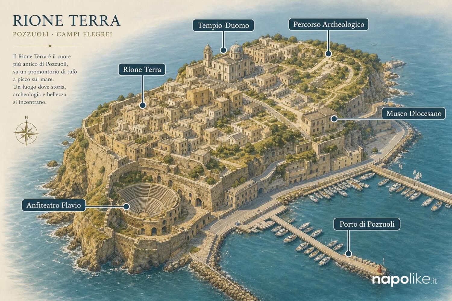 Mappa del Rione Terra di Pozzuoli con i luoghi da visitare