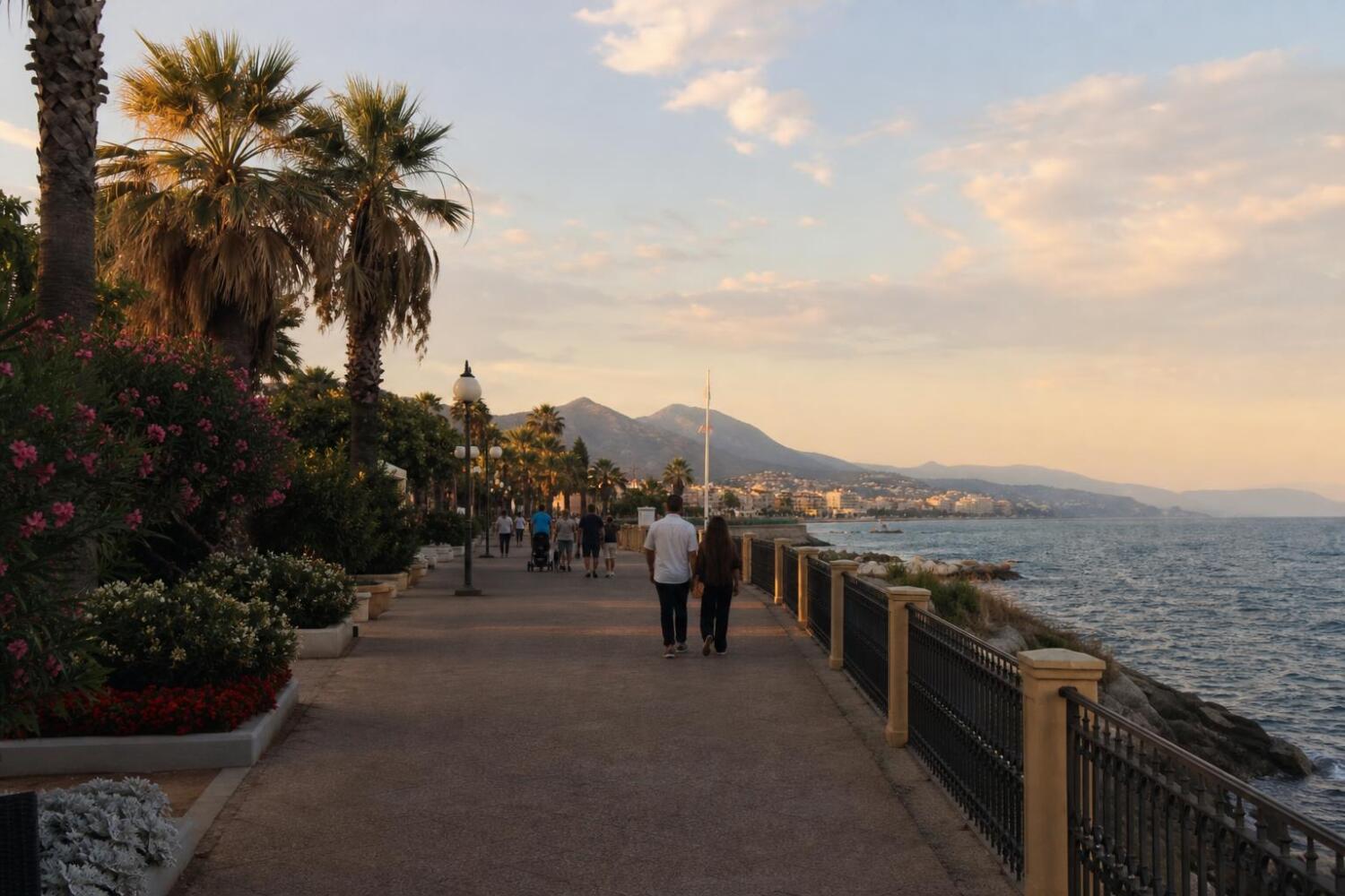 Passeggiata sul lungomare di Salerno al tramonto