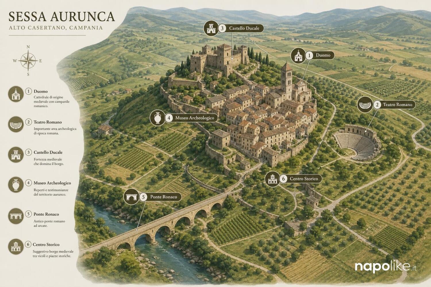 Mappa dei luoghi da vedere a Sessa Aurunca