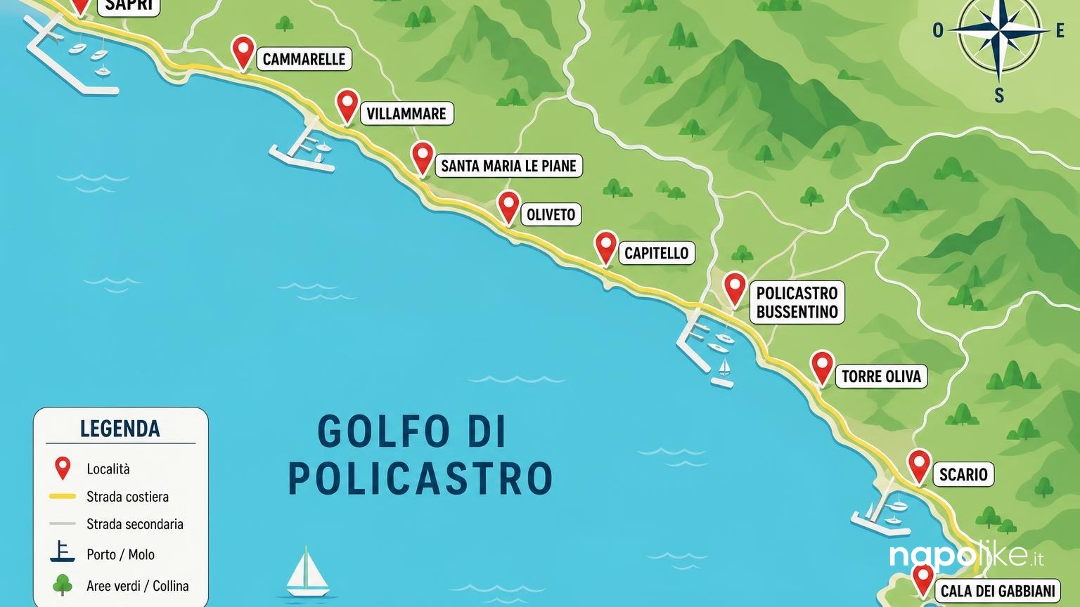 Mappa delle spiagge del Golfo di Policastro