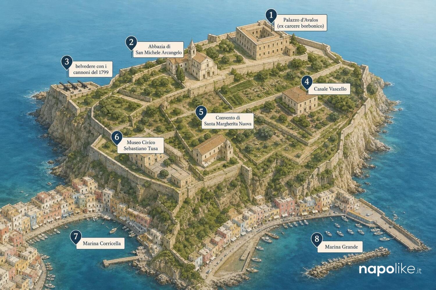 Mappa di Terra Murata a Procida con i luoghi da visitare