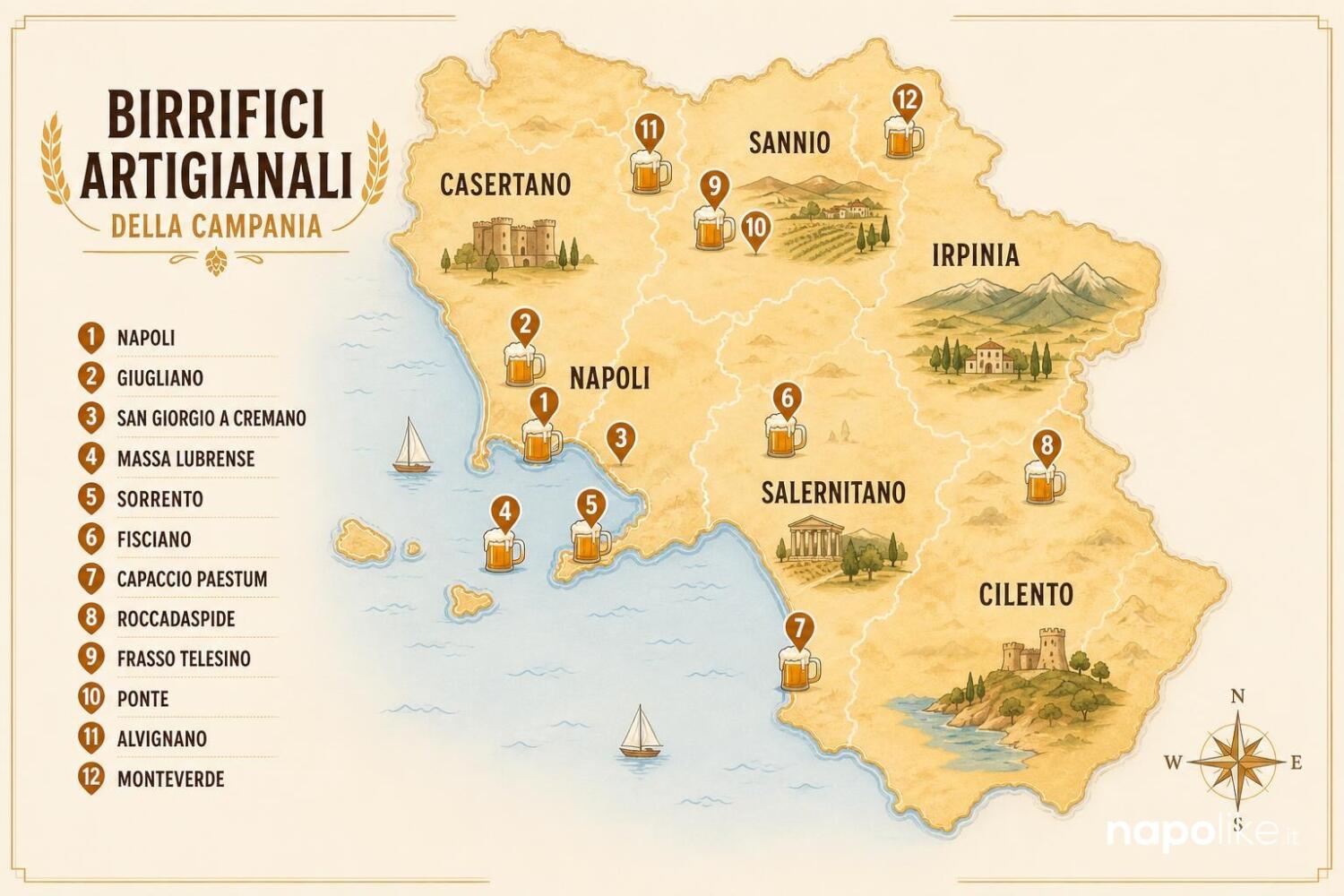 Mappa dei birrifici artigianali della Campania