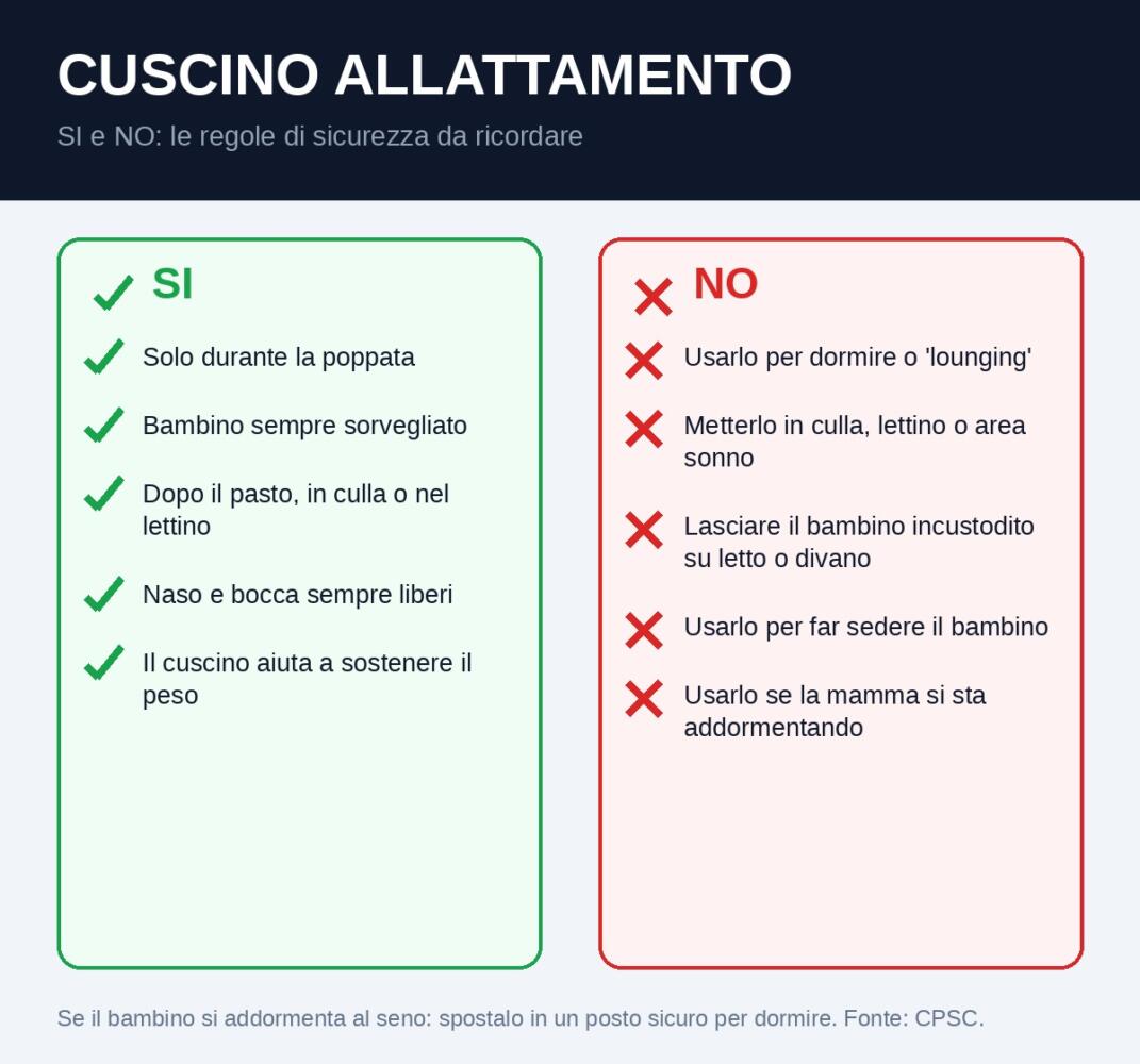Infografica: cuscino allattamento, cose da fare e da evitare per la sicurezza