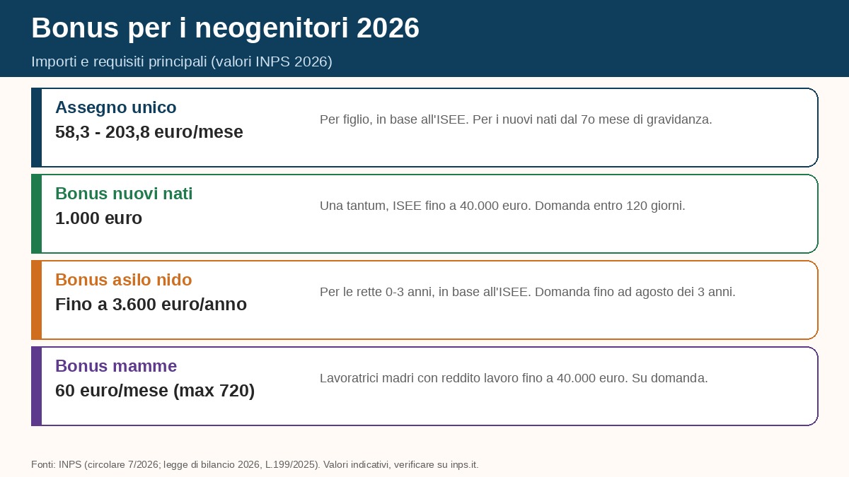 Bonus per i neogenitori 2026: assegno unico, bonus nuovi nati, bonus asilo nido e bonus mamme