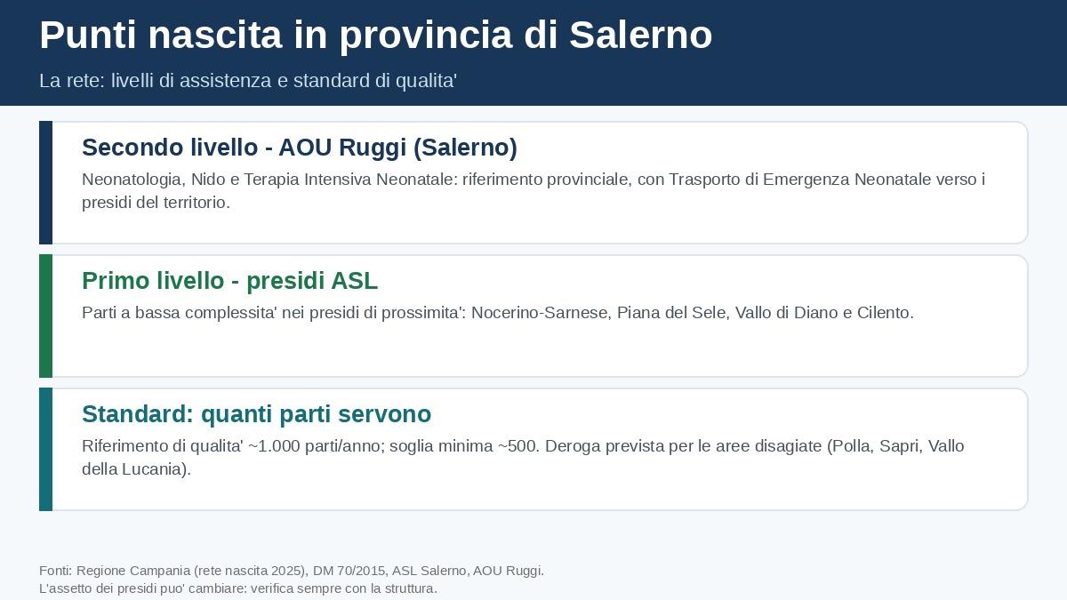 Infografica: i livelli del punto nascita e gli standard di qualita in provincia di Salerno