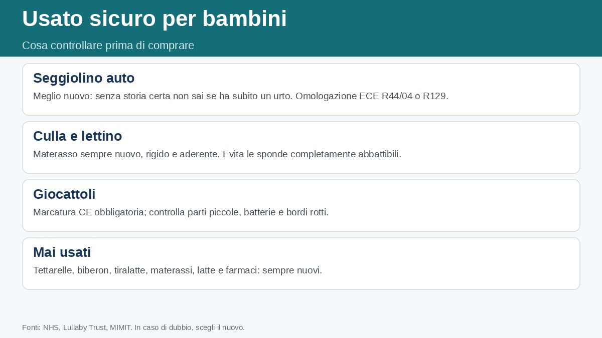 Infografica: cosa controllare e cosa non comprare usato per bambini