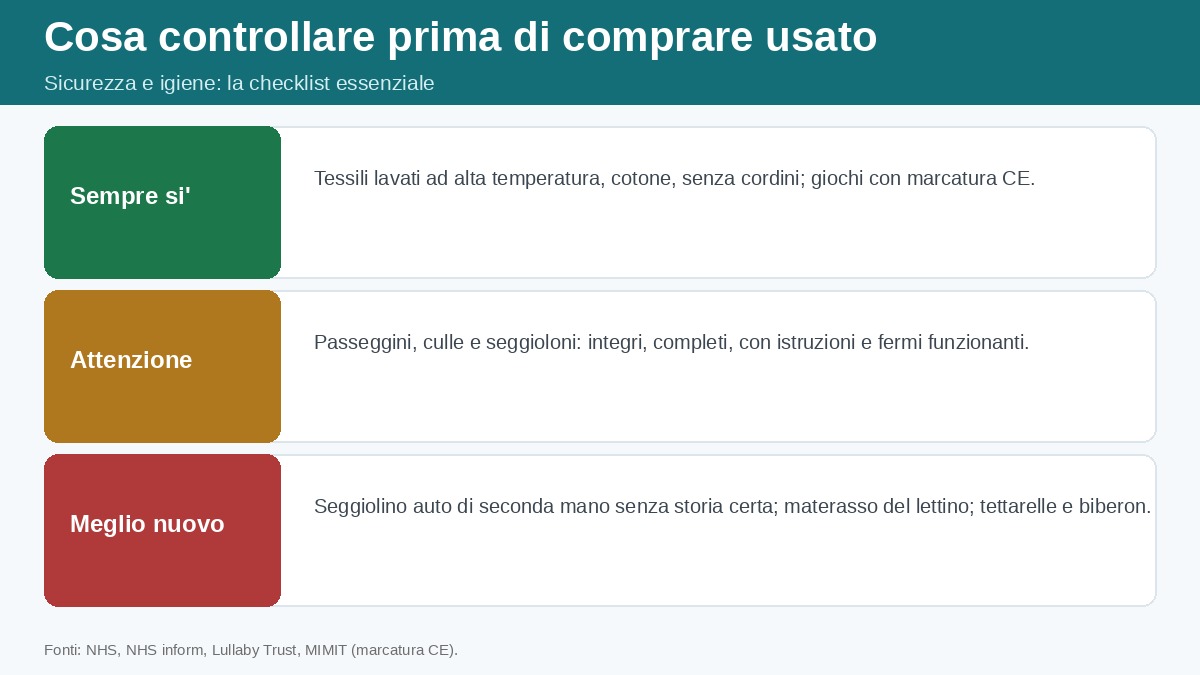 Infografica: cosa controllare e cosa non comprare usato per bambini
